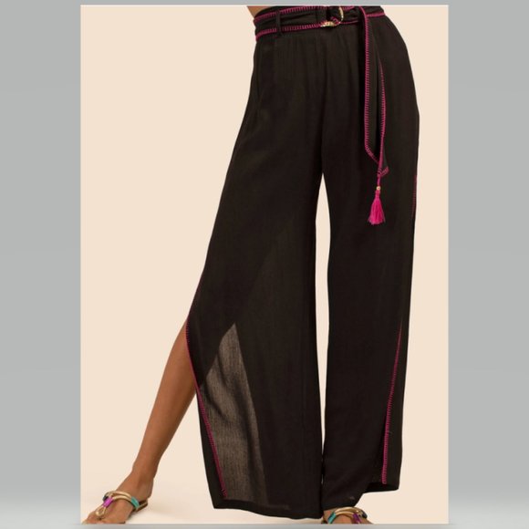 Trina Turk Brittany Side Slit Cover Up Pants in Black Size L NWT - Picture 1 of 12